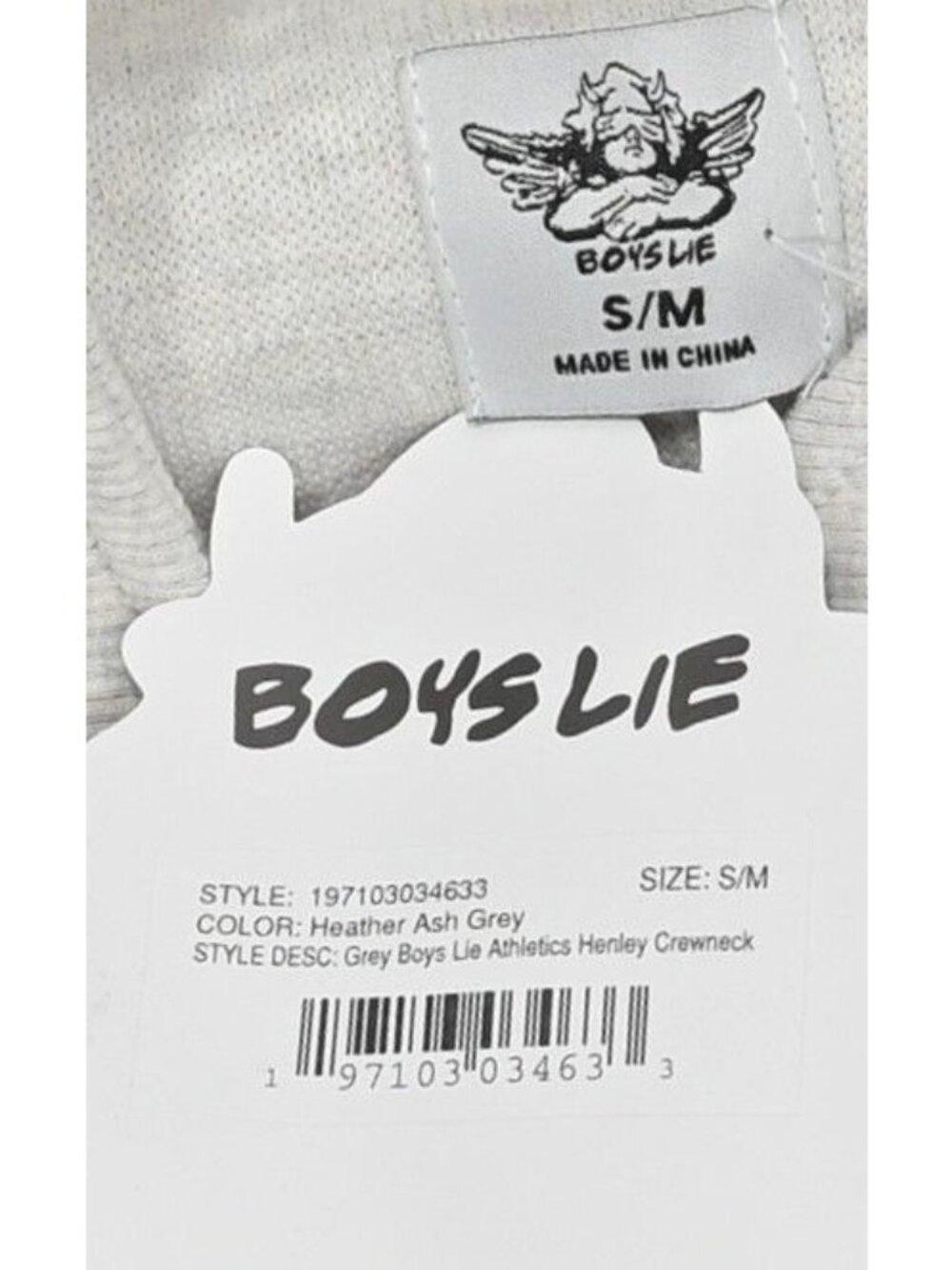 Boys Lie Athletics Henley Crewneck in Heather Ash Grey - Picture 5 of 5